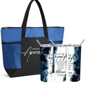 Blue and Black Tote Bag with Inspirational Tumblers